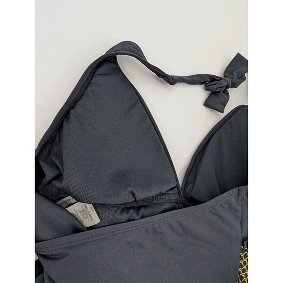 Bleu Rod Beattie Tankini Top Womens 10 Black Halter Metallic Contrast Ruched - Picture 13 of 13